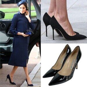 Manolo Blahnik BB 115 Black Patent Leather Pointed Toe Pumps High Stiletto Heels